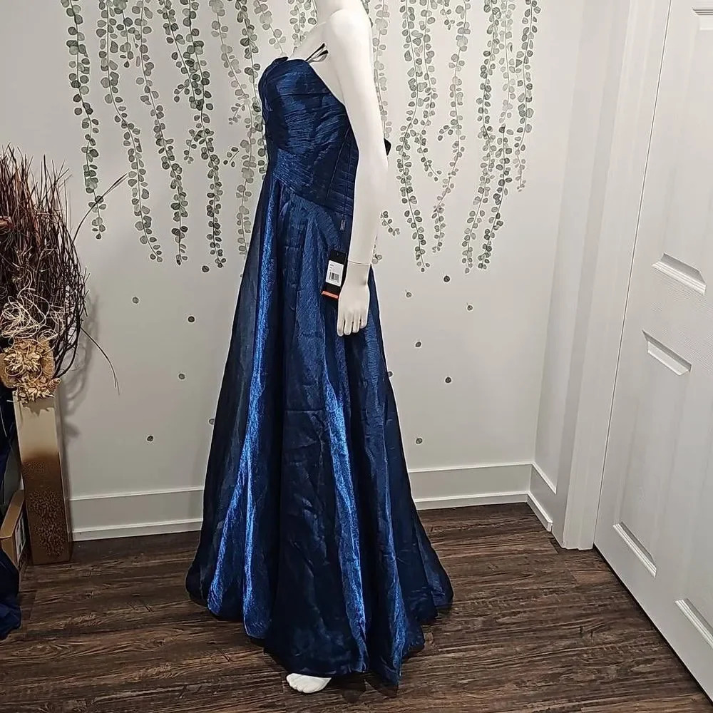 La Femme Dress Strapless Metallic Organza Ball Gown Formal Blue Sz 12 - Picture 7 of 10